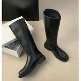Winter New Korean Version Of Soft Leather Round Head High Boots But Knee Knight Boots Around The Zipper Long Boots