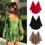 Explosive Women's Temperament V Neck Shoulder Sleeves Tethered Waist