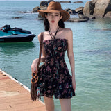 Zingj Photo Summer New Thai Fashion Seaside Holiday Wind Small Print Elastic Lace With A Strapless