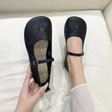 And South Korea Hollow Flat Bottom One-Word Buckle Shallow Single-Shoe Women Soft Bottom Carvings Breathable Lazy People Happy