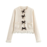 Women's INS Burst Bow Trim Knitted Coat Knitted