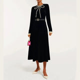 Elegant Wind Bottom Dress Women's Dress 2025 Autumn New Bow Long Sleeve Slim Dress