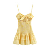 New Small Check-In Bow Ornament Back Hollow Dress