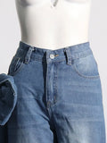 Zingj 2024 New Wash Do Old Splicing Bow Wide Leg Pants Design Sense High Waist Show Skinny Jeans