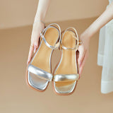 High-End Feeling Gold Flat-Soled Sandals Women 2025 New Summer Word With Beef Soft Bottoms Not Tired