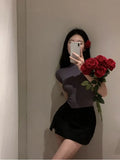 Lust Wind T-Shirt Girl In Chao Thai Style 2025 New Pink Shoulder Hottie Thin Tight Short-Sleeved