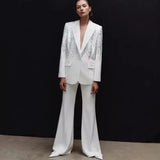 Star Fashion New Heavy Industry Nail Embroidered Lily Suit Trousers Set Two-Piece