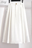 Women Cotton Skirt 2023 Spring Summer Preppy Style Solid Casual Elegant Pocket Elastic High Waist A-Line Midi Skirts