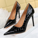Shoes White Women Pumps Patent Leather Shoes High Heels Stiletto Luxury Party Shoes Metal Chain Rivets Heels Pumps