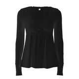 Deep V-Neck Lace Lace Design Feel Waist T-Shirt 2025 Autumn New Repair With Long-Sleeved Women's Clothing