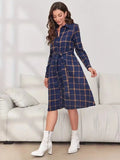 Shirt Women's Dress Plaid Long Sleeves With Long Dress Open