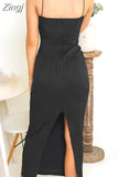 2023 Sexy Women Long Dress Ruched Sleeveless Slim Solid Summer Party Back Split Dress Clubwear Female Vestido