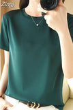 Summer Satin T Shirt Women Slim Tops Short Sleeve Tee Shirts 2023 O Neck Basic Silk T Shirts White Women's T-shirt