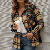 Fleece Jacket Women Plaid Coat Fall Warm Checkered Outerwear Fall Female Long Sleeve Tops Shirt Women Fashion Jacket