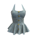 Fragrant Wind Coarse Flowers Hanging Neck Sling Vest With Chest Cushions Waist Skirts With Sleeveless Top