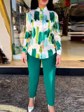 Two Piece Set Stripe Print Long Sleeve Blouse Tops And Pant Suits 2023 Spring Autumn Women Set Sheath Matching Fashion