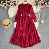 Zingj Dress New V-Neck Single Breasted Chiffon Dress Female French Retro Waist Show Thin Big Place A Word Long Skirt