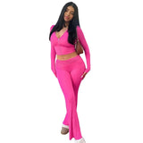 Zingj Style New Zip Long Sleeve Hooded Top High Waist Horn Trousers Fashion Two-Piece Suit