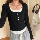 Fake Autumn Blouses With Slim Underwear, Long Sleeves And Short