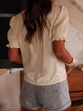 Women's V-Neck Floral Embroidered Shirt Women's New Fashion Single-Crysle