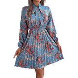 Shooting 2025 Autumn And Winter Elegant Flowers Tied With Waist Long Sleeves Of A Hundred Folded Skirts Women's