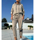 Autumn And Winter New Women's Pure Color Round Neck Long Sleeves With Splicing Trousers Set