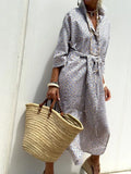 Explosion Autumn Five-Sleeve Striped Sides On Both Sides Of The Fork Shirt Dress