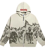 Pattern Retro Street Hoodie Y2K Goth Punk Harajuku Zipper
