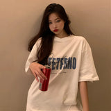 Zingj T-Shirt Women's Spring And Summer 2024 New Korean Version Hong Kong Flavor Retro Print Student Long Top Bottom