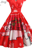 Women Christmas Dress 2023 Festival Party Vestidos Short Sleeve V Neck Elegant Casual Vintage Winter Dress
