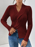 Women's Temperament Thread Under The Fork Knit Shirt Fashion Long-Sleeved Solid Color
