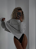 Spring And Summer New Striped T-Shirt Women Simple Leisure Loose Thin Sleeve Long-Sleeved
