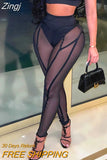 Sexy Perspective Mesh High Waist Hip Slim Sports Casual Pants Fashion Patchwork Sheer Women Leggings Fitness