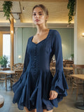 French High-End Single-Dear Fairy Dress 2025 New Square Lotus Side Horn Sleeve Temperament Dress Female