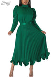 Women Sets Two Piece Set O-Neck Long Lantern Sleeve Top And Elegant Pleated Long Skirt High Streetwear Casual Beach