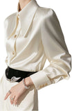 Year's Popular French Unique Small Shirt Light Luxury High Sense Light Familiar Wind Commute White Acetate-Sense Faucet-Sting Shirt