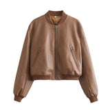 Street Short Dress 2025 Autumn Collar Locomotive Bomber Jacket Women's Top