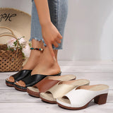 Summer New Fashion High-Heeled Coarse And Fish Mouth One-Word Drag Women Large And Cold Slippers