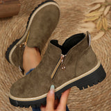 New Large-Size Double Zipper Thick-Bottomed Martin Boots Women's Short-Head Velvet Rough And Bare