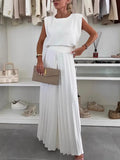 Summer Wide Leg Trousers Round Collar Sleeveless Top Trousers Two Sets Of Casual