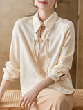 Chinese-Style Buckle-Dite-Faced Chiffon Long-Sleeved Shirt Woman 2025 Spring And Autumn Magenta Retro Red Temperament National Style