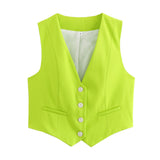 Women's Retro Solid Color Candy Color V-Neck Short Suit Vest / Horse Clip