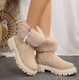 Hairy Mouth Short Cylinder Thick Bottom Snow Boots Round Head Zipper Plus Velvet Warm Cotton Shoes