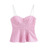 New Pink Shirt Suede Set Striped Three-Piece