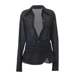Zingj 2023 Women's New Sexy Horn Sleeve Long Sleeve Shirt Flounce Slit Skirt