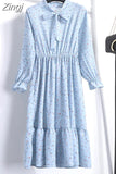 Chiffon Shirt Dresses Long Sleeve Polka Dot Office Vintage Dress 2023 Women Summer Casual Midi Floral Dress