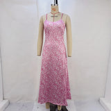Zingj Women's New Floral Sexy Back Closed Waist Open Slit Sling Dress Women's