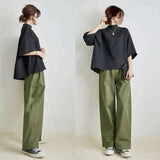 And South Korea In The Spring And Summer New Temperament Loose Sleeve Top + Loose Broad Leg Pants Two Sets Of