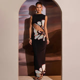 Zingj New Fashion Retro Print Sleeveless Hollow Out Sexy Slim Stitching Dress