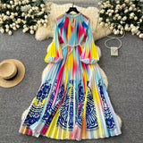 Elegant Dress Women Fashion Nail Ball Collar Hollow Pressure Folding Lantern Sleeves To Print Long